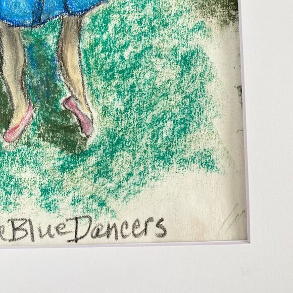 Blue Ballerina Original Handmade Soft Pastel Painting 11x14in Matted Frame Ready - Picture 5 of 9